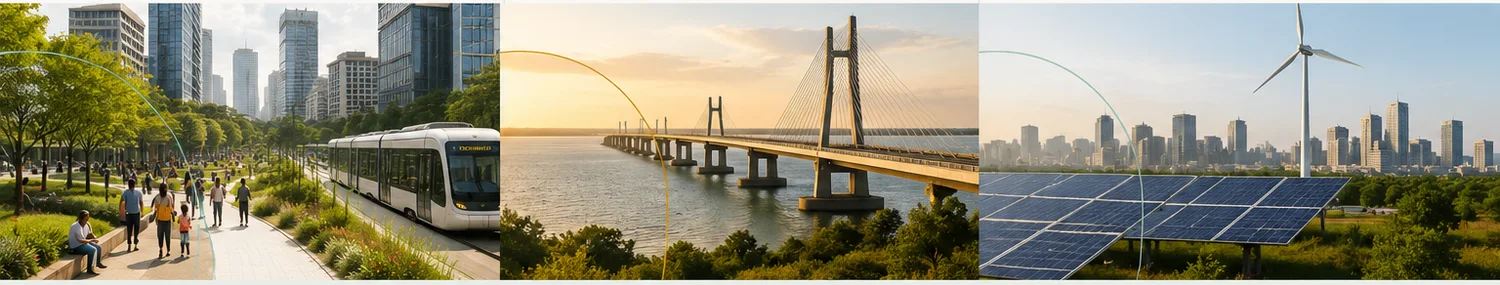 Public transport, bridge and renewable energy infrastructure